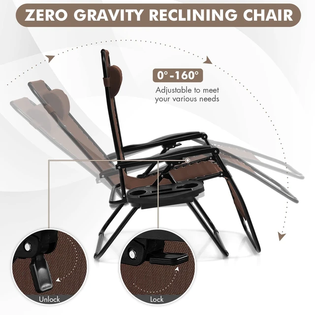 Alt view image 5 of 7 - 2 PCS Zero Gravity Chair, Outdoor Chaise Lounge with Cup Holder, Patio Folding Chairs Recliner for Yard Pool Lawn Balcony