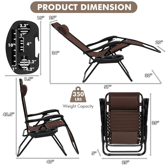 Alt view image 6 of 7 - 2 PCS Zero Gravity Chair, Outdoor Chaise Lounge with Cup Holder, Patio Folding Chairs Recliner for Yard Pool Lawn Balcony