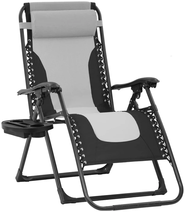 Main image of Oversized Padded Zero Gravity Chair Lounge Chair Outdoor Patio Recliner with Cup Holder Adjustable Headrest for Patio Pool Deck Camping Support 380lbs (1, Grey)