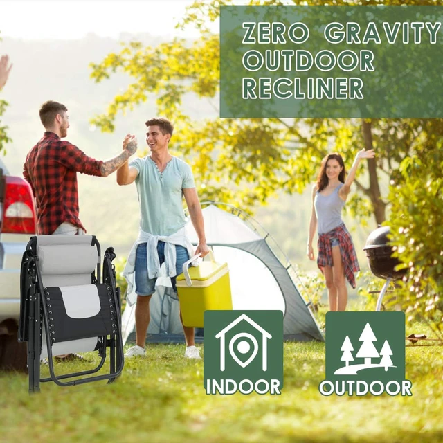 Alt view image 3 of 7 - Oversized Padded Zero Gravity Chair Lounge Chair Outdoor Patio Recliner with Cup Holder Adjustable Headrest for Patio Pool Deck Camping Support 380lbs (1, Grey)