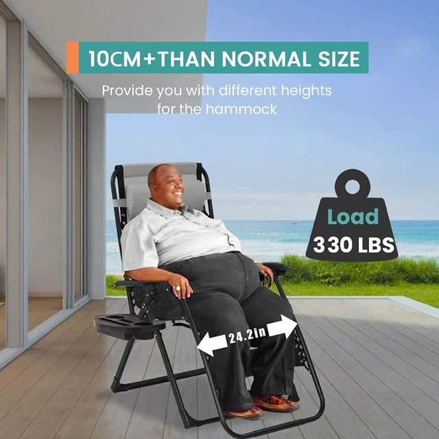 Alt view image 7 of 7 - Oversized Padded Zero Gravity Chair Lounge Chair Outdoor Patio Recliner with Cup Holder Adjustable Headrest for Patio Pool Deck Camping Support 380lbs (1, Grey)