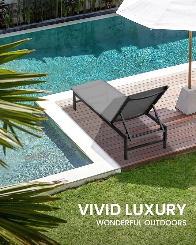 Alt view image 5 of 6 - Lounge Chair Outdoor, Aluminum Pool Lounge Chairs with 5-Position Recliner, Patio Chaise Lounge Outdoor for Backyard, Poolside, Deck (Darkgray)