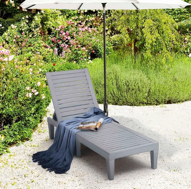 Alt view image 7 of 7 - Patio Lounge Chair Outdoor, Sun Tanning Chair, Chaise Lounge Outdoor | 5 Adjustable Positions, Waterproof & Weatherproof Resin, Reclining & Lightweight, For Poolside, Beach, and Lawn, Light Grey