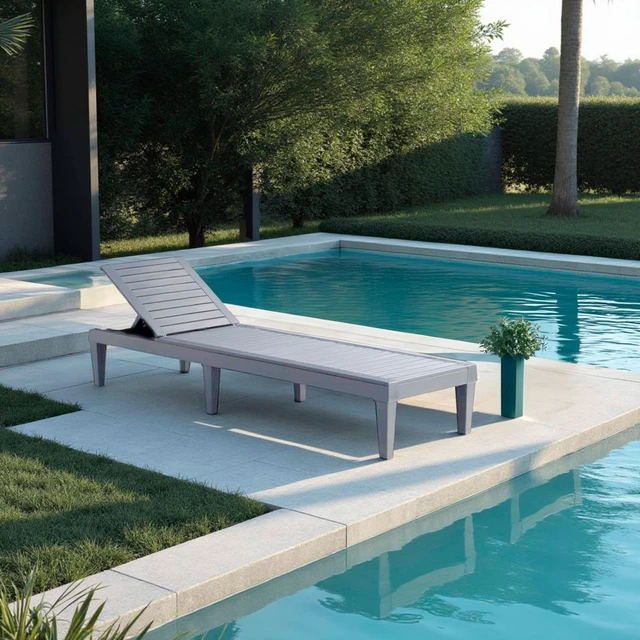Alt view image 6 of 7 - Patio Lounge Chair Outdoor, Sun Tanning Chair, Chaise Lounge Outdoor | 5 Adjustable Positions, Waterproof & Weatherproof Resin, Reclining & Lightweight, For Poolside, Beach, and Lawn, Light Grey
