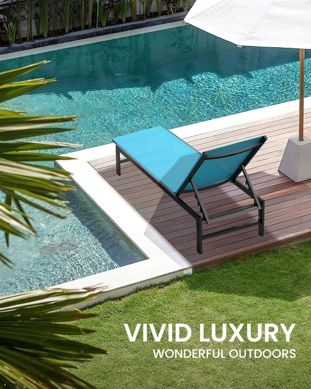 Alt view image 2 of 6 - Lounge Chair Outdoor, Aluminum Pool Lounge Chairs with 5-Position Recliner, Patio Chaise Lounge Outdoor for Backyard, Poolside, Deck (Lakeblue)