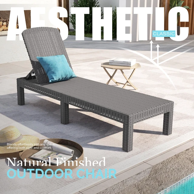 Alt view image 2 of 7 - Outdoor Chaise Lounge,Resin Pool Lounge Chair Waterproof Recliner,Gray