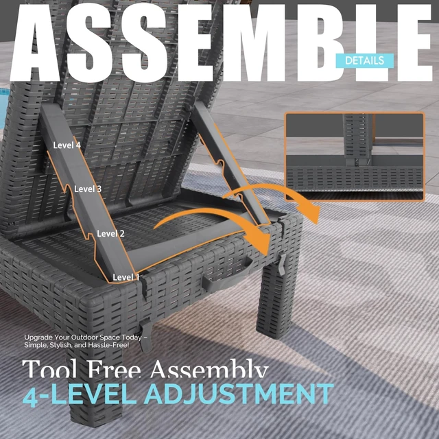 Alt view image 4 of 7 - Outdoor Chaise Lounge,Resin Pool Lounge Chair Waterproof Recliner,Gray