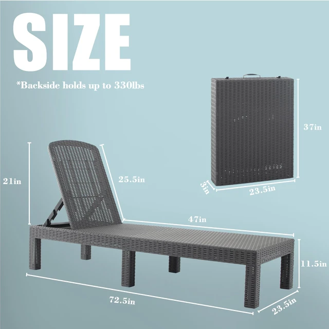 Alt view image 6 of 7 - Outdoor Chaise Lounge,Resin Pool Lounge Chair Waterproof Recliner,Gray