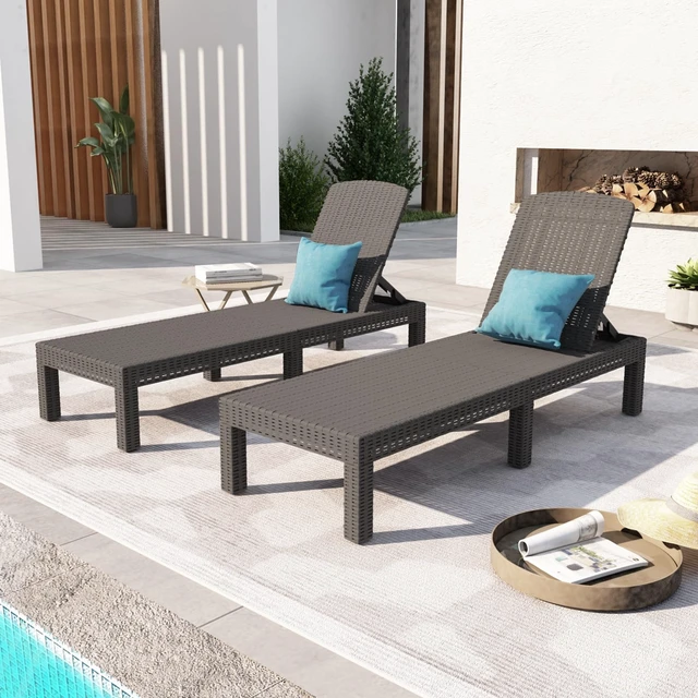 Alt view image 7 of 7 - Outdoor Chaise Lounge,Resin Pool Lounge Chair Waterproof Recliner,Gray