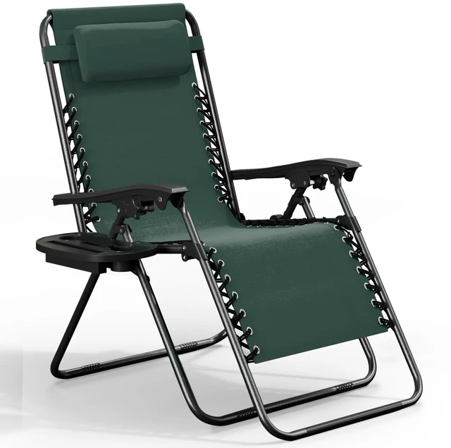 Main image of Zero Gravity Chairs 1 Pk, Portable Patio Lounge Outdoor with Pillows & Cup Holder Trays, Adjustable Steel Lawn Chair for Deck, Beach - Forest Green