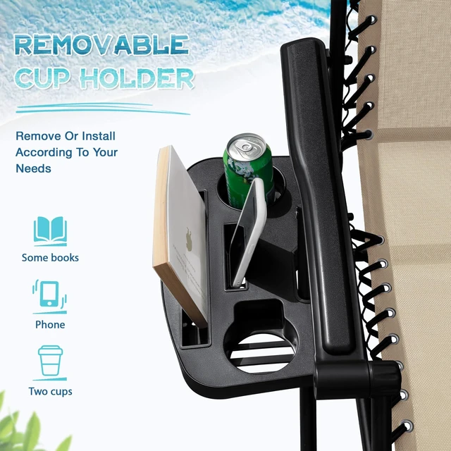 Alt view image 5 of 7 - Zero Gravity Chairs Set of 2 Adjustable Steel Mesh Recliners Beach Deck Lawn Camping Patio Foldable Lounge Chair with Cup Holder Trays and Pillows,Cream-Coloured