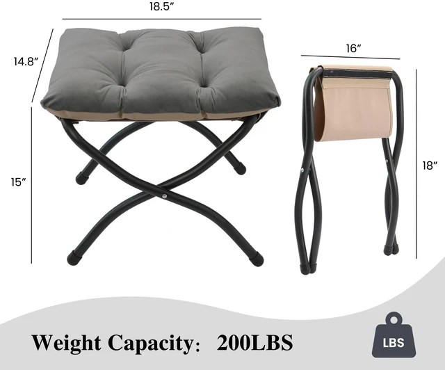 Alt view image 2 of 7 - 15"(H) Folding Ottoman, Set of 2, Foldable Footrest Stool, Small Foot Stool for Couch, Collapsible Foot Rest Ottoman for Sofa, Accent Padded Ottomans for Living Room, Bedroom, Dark Grey