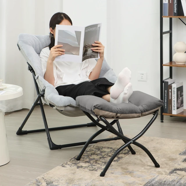 Alt view image 3 of 7 - 15"(H) Folding Ottoman, Set of 2, Foldable Footrest Stool, Small Foot Stool for Couch, Collapsible Foot Rest Ottoman for Sofa, Accent Padded Ottomans for Living Room, Bedroom, Dark Grey