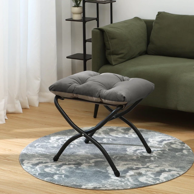 Alt view image 4 of 7 - 15"(H) Folding Ottoman, Set of 2, Foldable Footrest Stool, Small Foot Stool for Couch, Collapsible Foot Rest Ottoman for Sofa, Accent Padded Ottomans for Living Room, Bedroom, Dark Grey