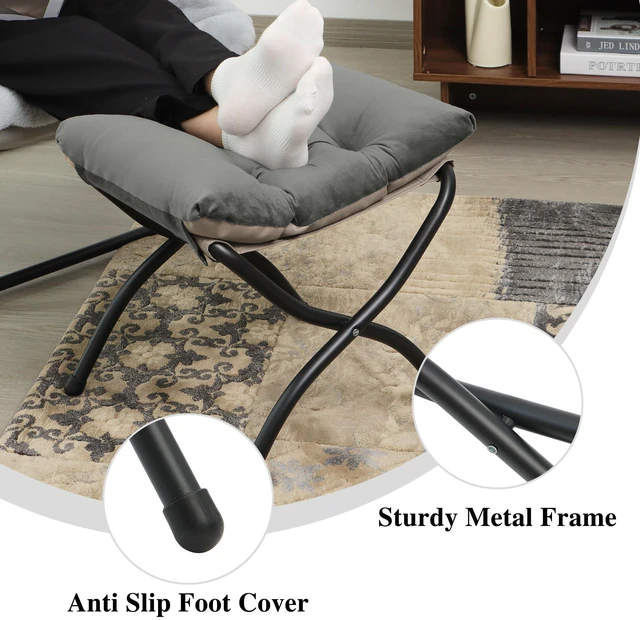 Alt view image 6 of 7 - 15"(H) Folding Ottoman, Set of 2, Foldable Footrest Stool, Small Foot Stool for Couch, Collapsible Foot Rest Ottoman for Sofa, Accent Padded Ottomans for Living Room, Bedroom, Dark Grey