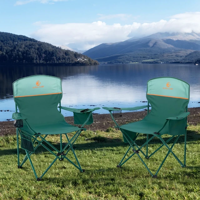 Alt view image 2 of 7 - 2 Pack Folding Camping Chairs Outdoor Lawn Chair Support 250lbs Green | Lightweight Portable Camp Chairs for Adults, Sports Collapsible Chair for Camping, Tailgates, Beach