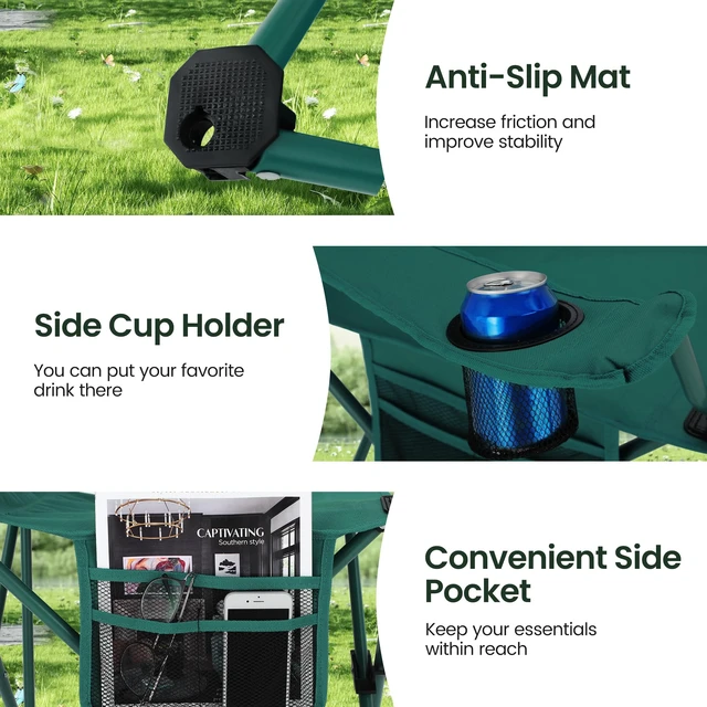Alt view image 7 of 7 - 2 Pack Folding Camping Chairs Outdoor Lawn Chair Support 250lbs Green | Lightweight Portable Camp Chairs for Adults, Sports Collapsible Chair for Camping, Tailgates, Beach