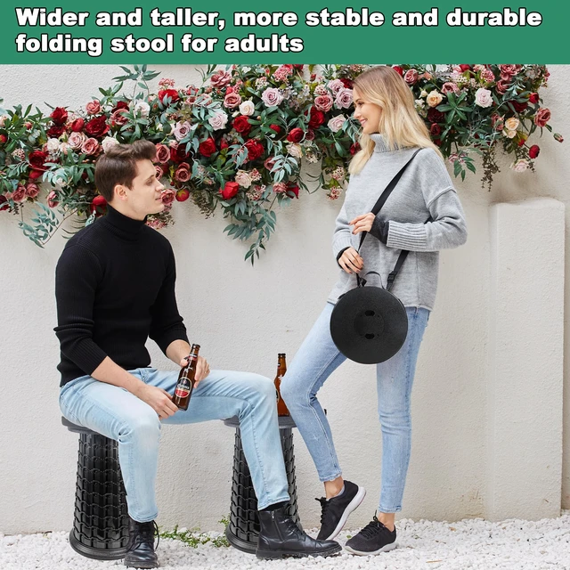 Alt view image 3 of 7 - Upgrade XXL Collapsilbe Stool with Cushion, H 20.1, D 13 Heavy Duty Load Capacity 1000lbs, Portable Retractable Telescoping Folding Stool for Camping Hiking Fishing Outdoor