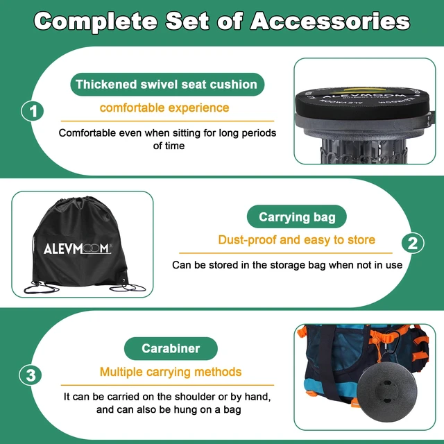 Alt view image 5 of 7 - Upgrade XXL Collapsilbe Stool with Cushion, H 20.1, D 13 Heavy Duty Load Capacity 1000lbs, Portable Retractable Telescoping Folding Stool for Camping Hiking Fishing Outdoor