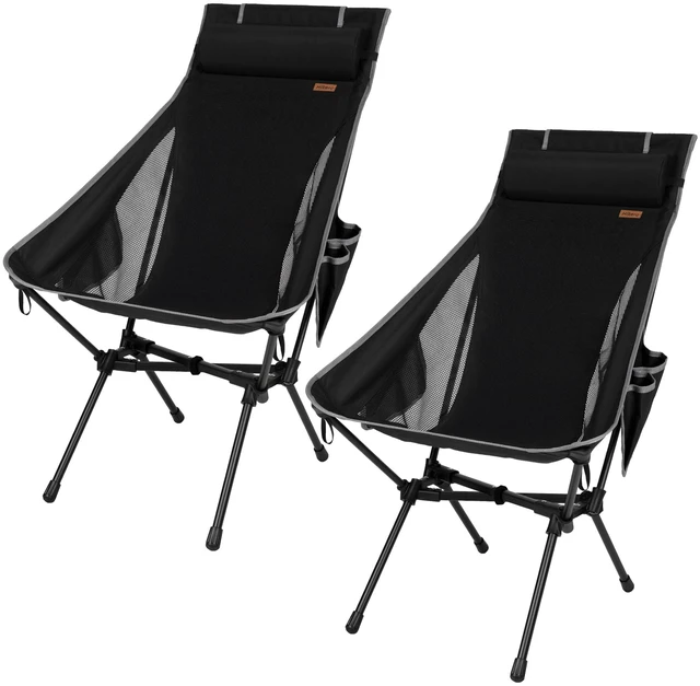 Main image of 2 Pack High Back Camping Chair for Adults, Folding Chair Supports 440 lbs, Portable Backpacking Chair with Adjustable Pillow for Hiking & Camping (Black)