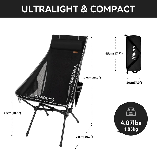 Alt view image 2 of 6 - 2 Pack High Back Camping Chair for Adults, Folding Chair Supports 440 lbs, Portable Backpacking Chair with Adjustable Pillow for Hiking & Camping (Black)