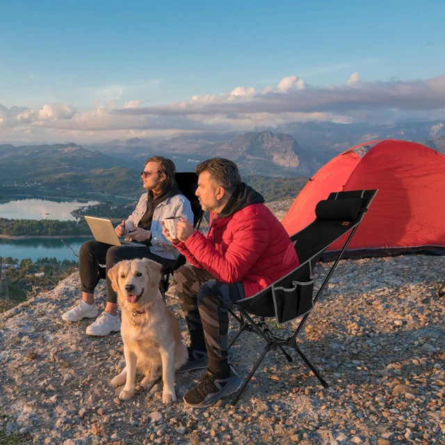 Alt view image 6 of 6 - 2 Pack High Back Camping Chair for Adults, Folding Chair Supports 440 lbs, Portable Backpacking Chair with Adjustable Pillow for Hiking & Camping (Black)