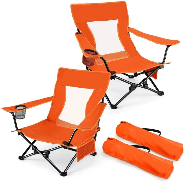 Main image of Beach Camping Chair (2 Pack), Folding Chair for Adults (Orange) | Heavy Duty Outdoor Portable Chair with Armrest for Outside Lawn, Sport, Fishing, Cup Holder & Storage Pocket, Carry Bag