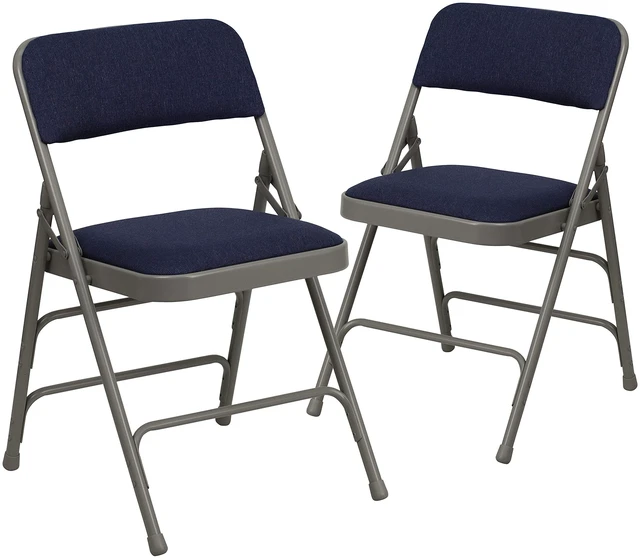 Main image of Hercules Metal Folding Chair, Navy, 2-Pack | Triple Braced, Double-Hinged, Fabric Upholstery