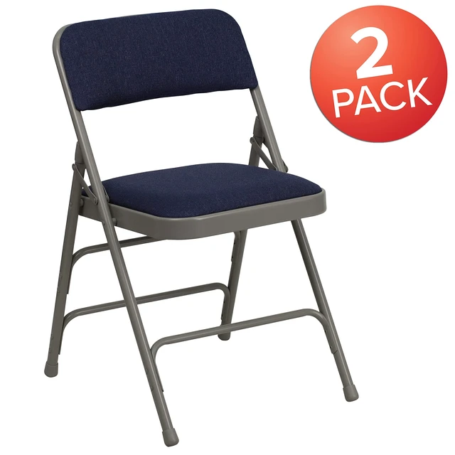 Alt view image 2 of 7 - Hercules Metal Folding Chair, Navy, 2-Pack | Triple Braced, Double-Hinged, Fabric Upholstery