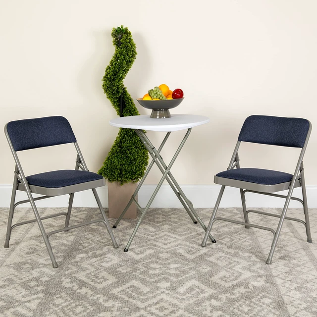 Alt view image 3 of 7 - Hercules Metal Folding Chair, Navy, 2-Pack | Triple Braced, Double-Hinged, Fabric Upholstery
