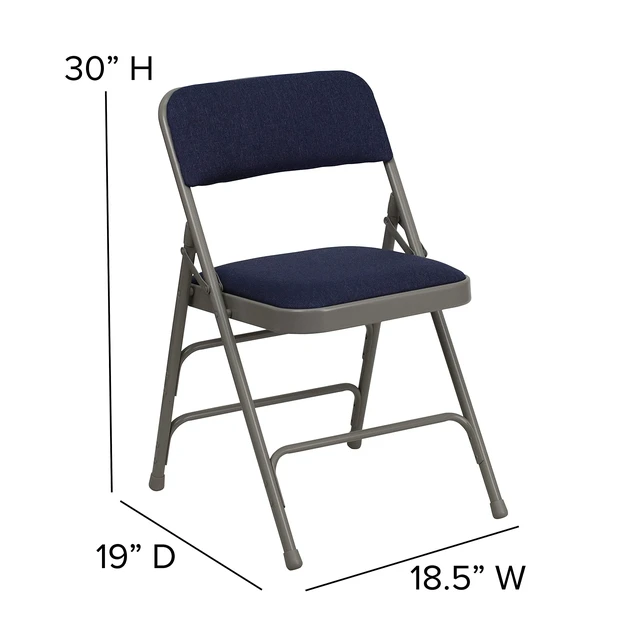 Alt view image 5 of 7 - Hercules Metal Folding Chair, Navy, 2-Pack | Triple Braced, Double-Hinged, Fabric Upholstery