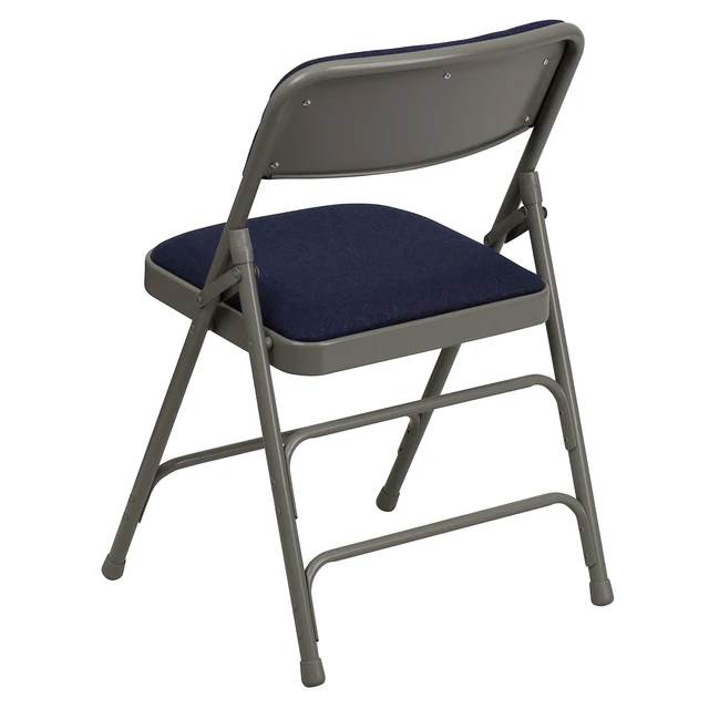 Alt view image 6 of 7 - Hercules Metal Folding Chair, Navy, 2-Pack | Triple Braced, Double-Hinged, Fabric Upholstery