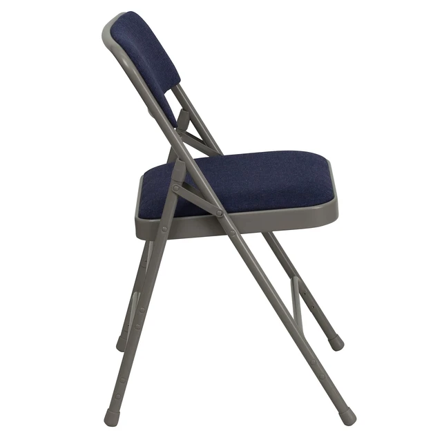 Alt view image 7 of 7 - Hercules Metal Folding Chair, Navy, 2-Pack | Triple Braced, Double-Hinged, Fabric Upholstery