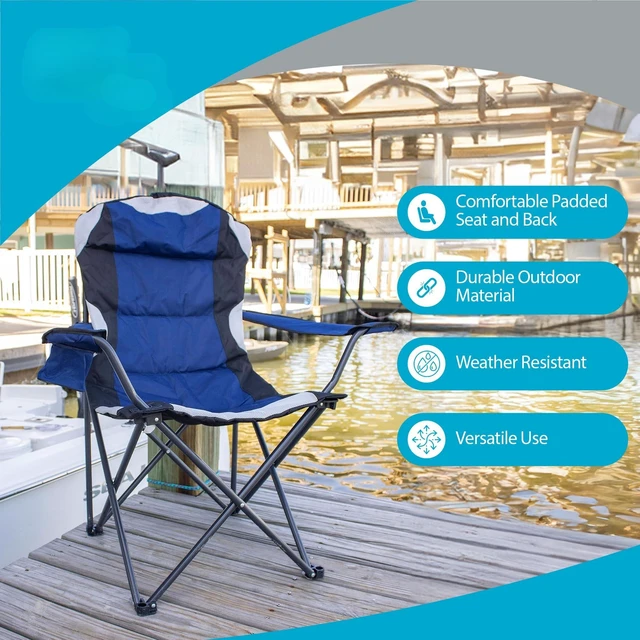 Alt view image 4 of 7 - 2 Pack Padded Camping Folding Chair | Outdoor | Navy Blue | Sports | Cup Holder | Comfortable | Carry Bag | Beach | Quad