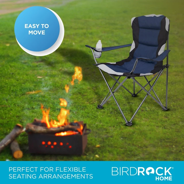 Alt view image 5 of 7 - 2 Pack Padded Camping Folding Chair | Outdoor | Navy Blue | Sports | Cup Holder | Comfortable | Carry Bag | Beach | Quad