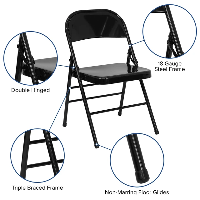 Alt view image 4 of 7 - Hercules Metal Folding Chair, Black, 2-Pack | Triple Braced, Double-Hinged