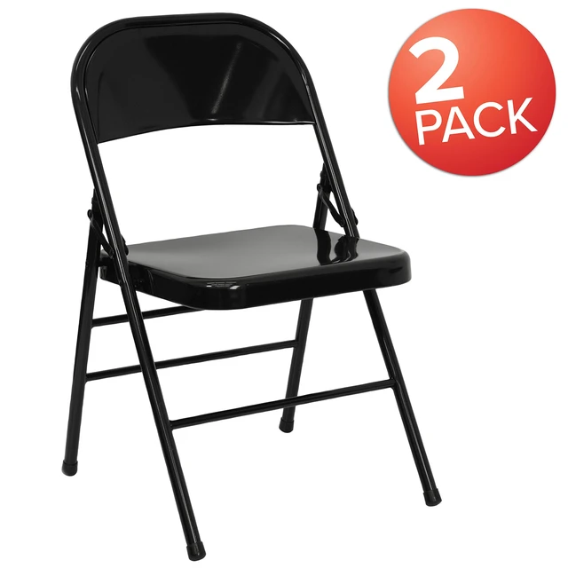 Alt view image 2 of 7 - Hercules Metal Folding Chair, Black, 2-Pack | Triple Braced, Double-Hinged