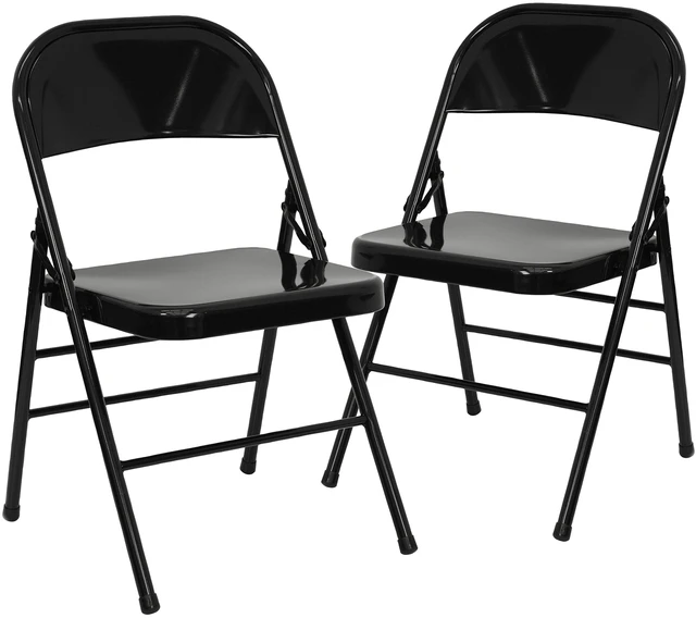 Main image of Hercules Metal Folding Chair, Black, 2-Pack | Triple Braced, Double-Hinged