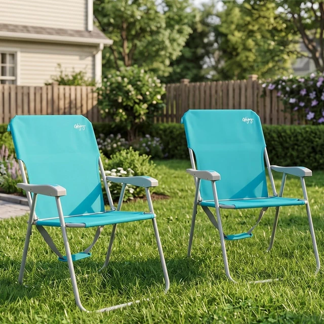 Main image of Tall Folding Beach Chair for Adults, Lightweight Beach Chair with Shoulder Straps, High Back Camping Chairs with Hard Armrest, Supports 300lbs for Outdoor Lawn Concert, 2 Pack (Cyan)
