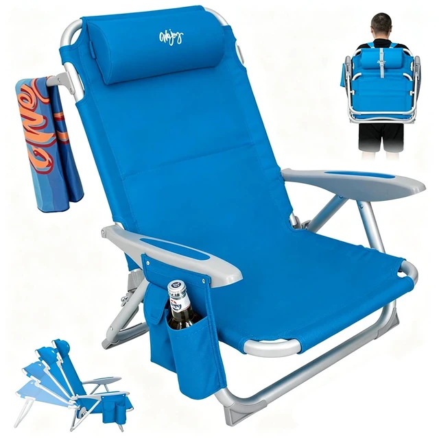 Main image of Beach Chairs for Adults,Adjustable 4 Position for Beach,Lawns | High Back,Lightweight only 6.6 lbs,Reclining,Easy Carrying,25" Wide Seat,Support 400 lbs,with Padded Backpack & Cup Holder