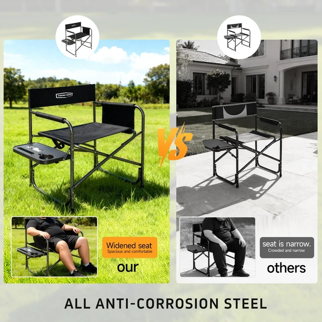 Alt view image 4 of 7 - Camping Directors Chair with Side Table, Foldable and Portable, Fishing,Trip,Picnic,HikeLawn,Sports,Beach,Outdoor Camping Chair for Adults,Drink Holder and Mobile Storage,2p