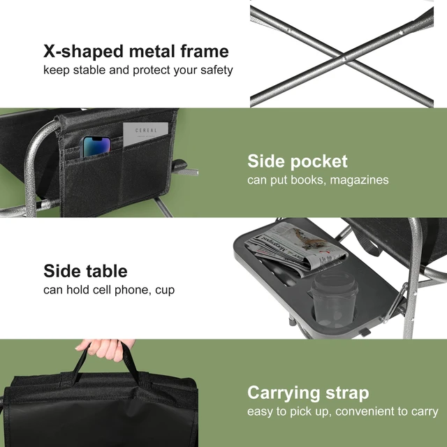 Alt view image 3 of 7 - Camping Directors Chair with Side Table, Foldable and Portable, Fishing,Trip,Picnic,HikeLawn,Sports,Beach,Outdoor Camping Chair for Adults,Drink Holder and Mobile Storage,2p