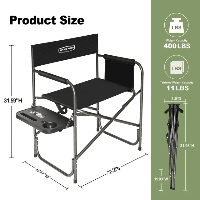 Alt view image 5 of 7 - Camping Directors Chair with Side Table, Foldable and Portable, Fishing,Trip,Picnic,HikeLawn,Sports,Beach,Outdoor Camping Chair for Adults,Drink Holder and Mobile Storage,2p