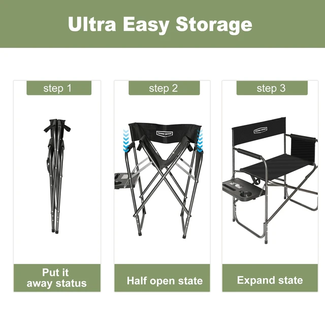 Alt view image 6 of 7 - Camping Directors Chair with Side Table, Foldable and Portable, Fishing,Trip,Picnic,HikeLawn,Sports,Beach,Outdoor Camping Chair for Adults,Drink Holder and Mobile Storage,2p