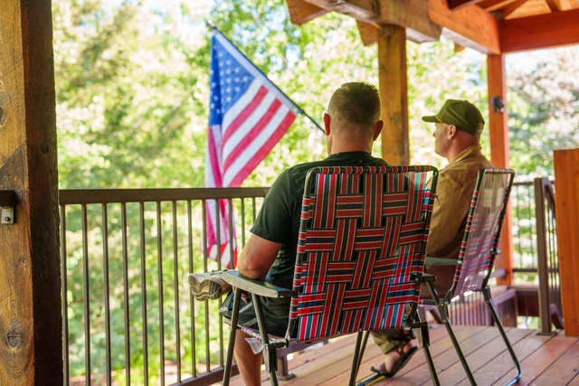 Alt view image 3 of 7 - Retro Webbed Camping Chair - Lightweight, Foldable, Durable Steel Frame, 300lb Capacity, Vintage Red/White/Blue Stripes by Caddis Sports