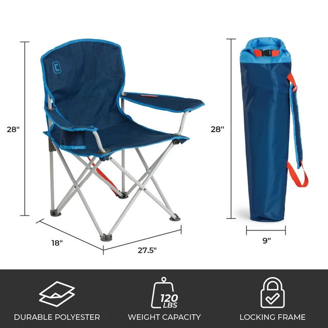 Alt view image 3 of 6 - Youth Quad Folding Outdoor Chair | 120-Pound Capacity, Locking Frame, Durable Steel, 600D Polyester