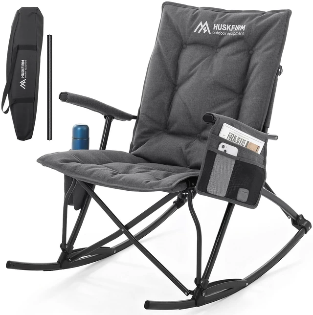 Main image of Oversized Folding Rocking Camping Chair, Heavy Duty Rocker Chair, Black | Padded Rocking Chair with High Back, Portable Rocker Chair for Camping, Lawn and Patio, Supports Up to 400 lbs