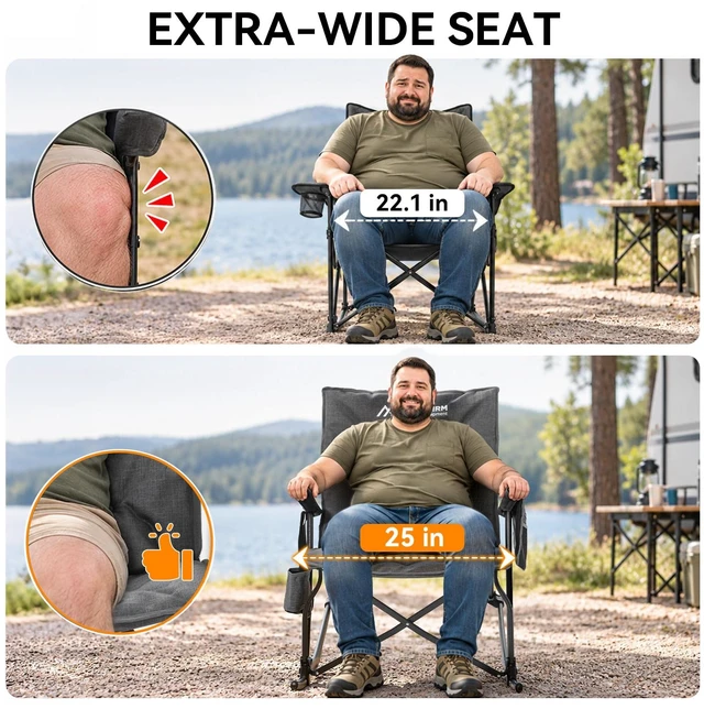 Alt view image 4 of 7 - Oversized Folding Rocking Camping Chair, Heavy Duty Rocker Chair, Black | Padded Rocking Chair with High Back, Portable Rocker Chair for Camping, Lawn and Patio, Supports Up to 400 lbs