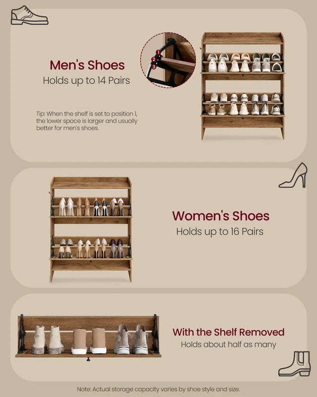 Alt view image 3 of 5 - Narrow Shoe Storage Cabinet Organizer with 2 Flip Drawers | Freestanding Shoe Rack, Fits 14 to 16 Pairs, for Entryway, Farmhouse Style, Honey Brown, HAINS Collection UHSC203KB01S