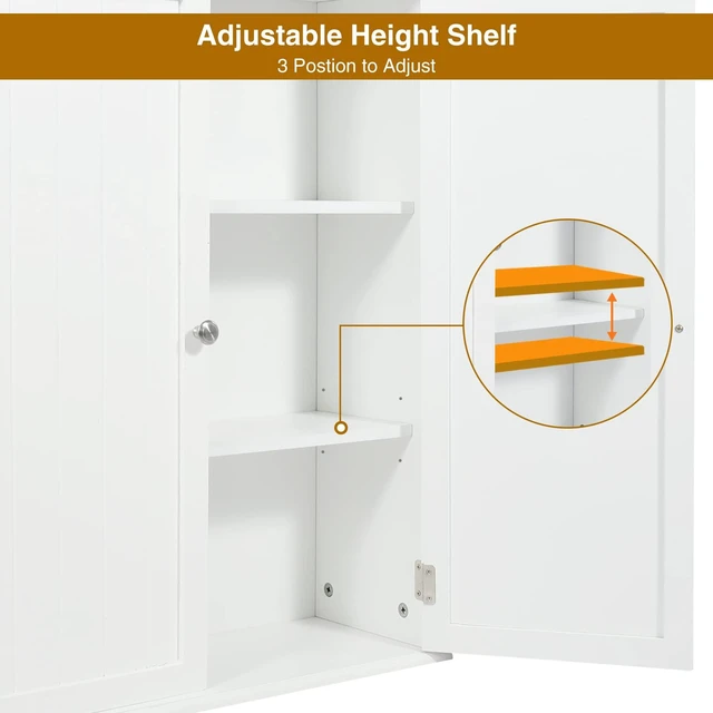 Alt view image 4 of 7 - 27.6in Length Bathroom Cabinet Wall Mounted | Over Toilet Storage Cabinet with 2 Doors and Adjustable Shelves,Wood Medicine Cabinet for Bathroom, White